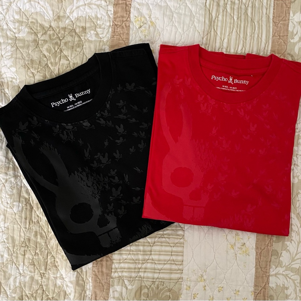 Psycho Bunny Kids Short Sleeve Tees - Black and Red